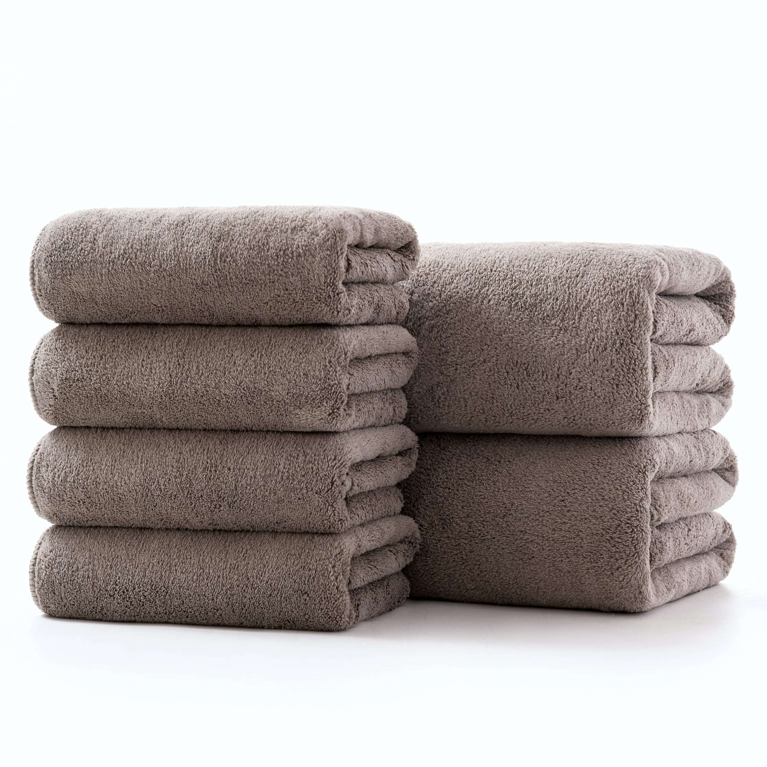 Lumimi Towel Set of 6 Very Soft Microfiber 2 Bath and 4 Hand Towels Quick Dry Light Weight for Bathroom Gym Salon, 6 Pack Grey Brown
