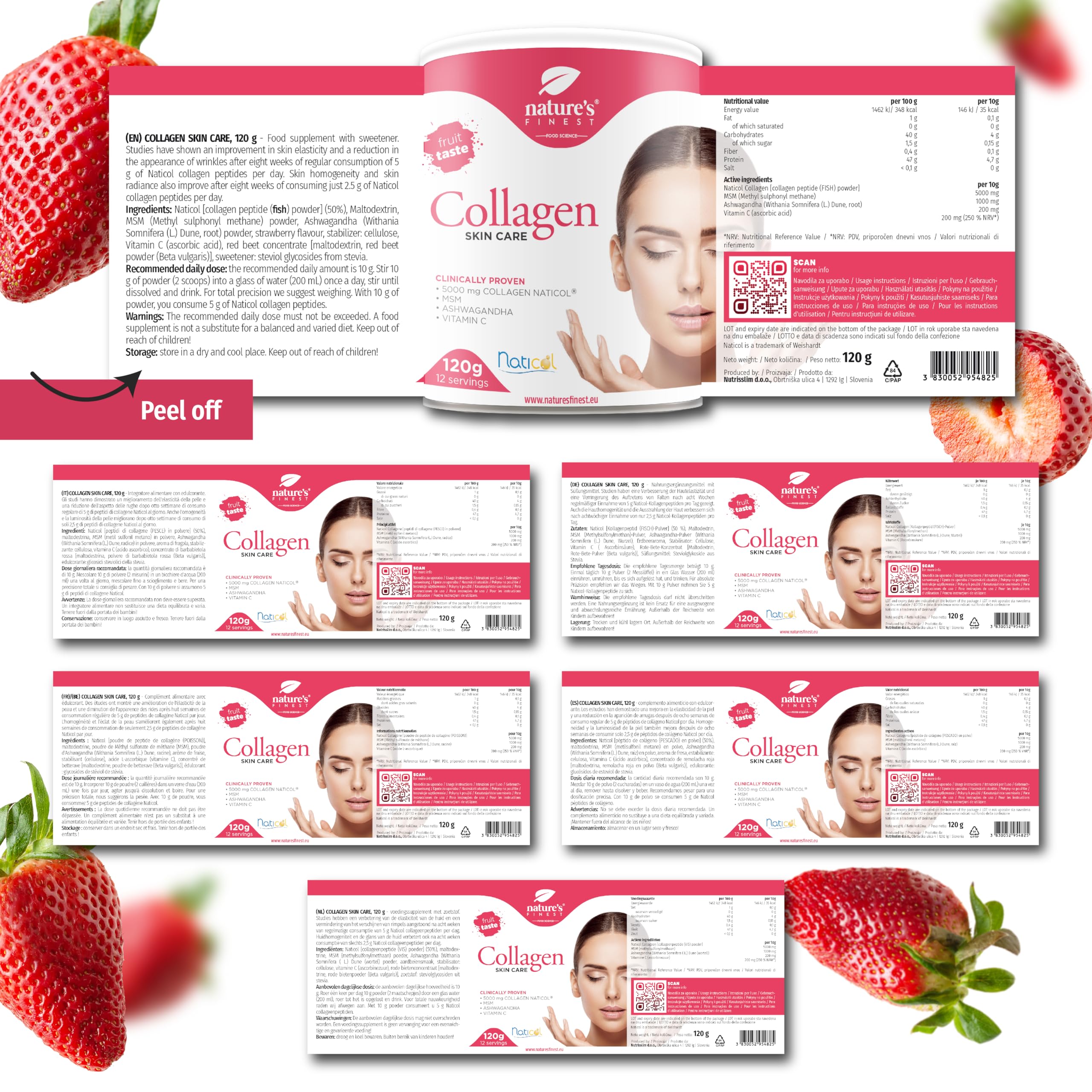 Nature's Finest Collagen SkinCare - Marine Kollagen Pulver Hochdosiert (5000mg) - Kollagen-Präparate mit Vitamin C - Unterstützt Haare, Nägel und Haut - Kollagen zum Trinken