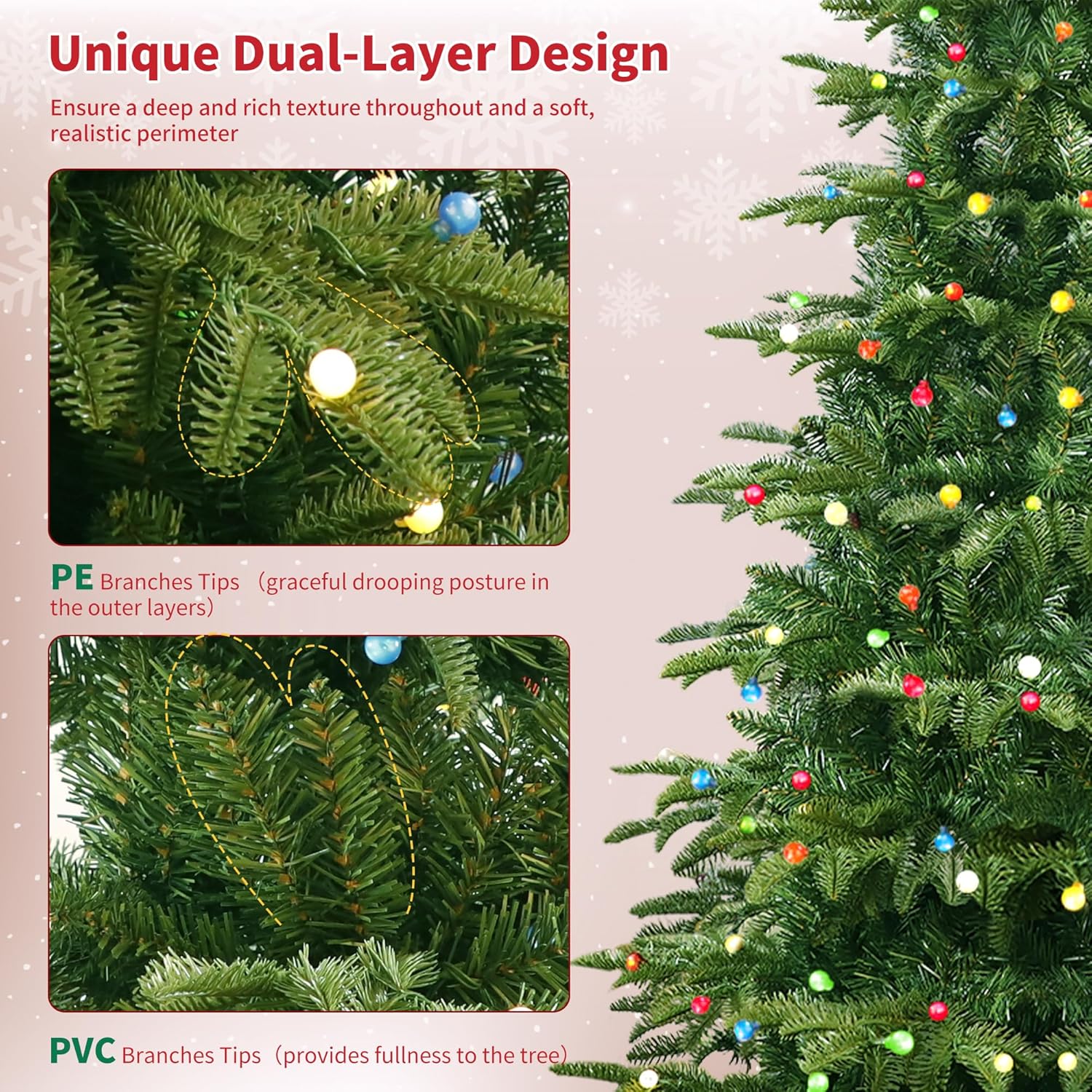 Prelit Christmas Tree 6ft, Artificial Christmas Tree with Lights, 210 Multicolor Lights and Foldable Metal Stand, ETL,PE & PVC Mixed Layered Aspen Fir Green Xmas Tree for Holiday Home Decororation