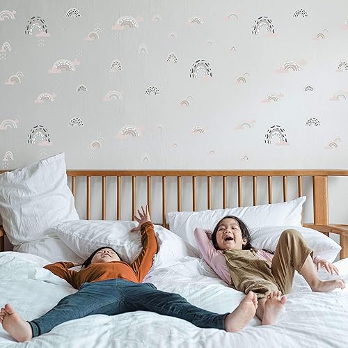 Miniatura 7 de Calcomanías de pared de arco iris boho para sala de juegos, 21 calcomanías de arco iris  2 pulgadas a 7 pulgadas  Calcomanías de pared para despegar