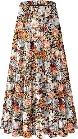 Women's White Chiffon Flowy Maxi Skirt Boho Summer Elastic Waist Pleated A-Line Long Skirt