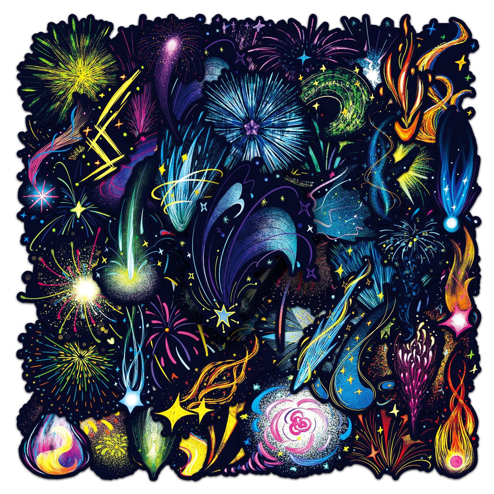 Fireworks Stickers 50Pcs Vinyl Funny Aesthetic Fireworks Sticker for Water Bottle Laptop Skateboard Scrapbook Motorcycle Cars Notebook Computer Guitar