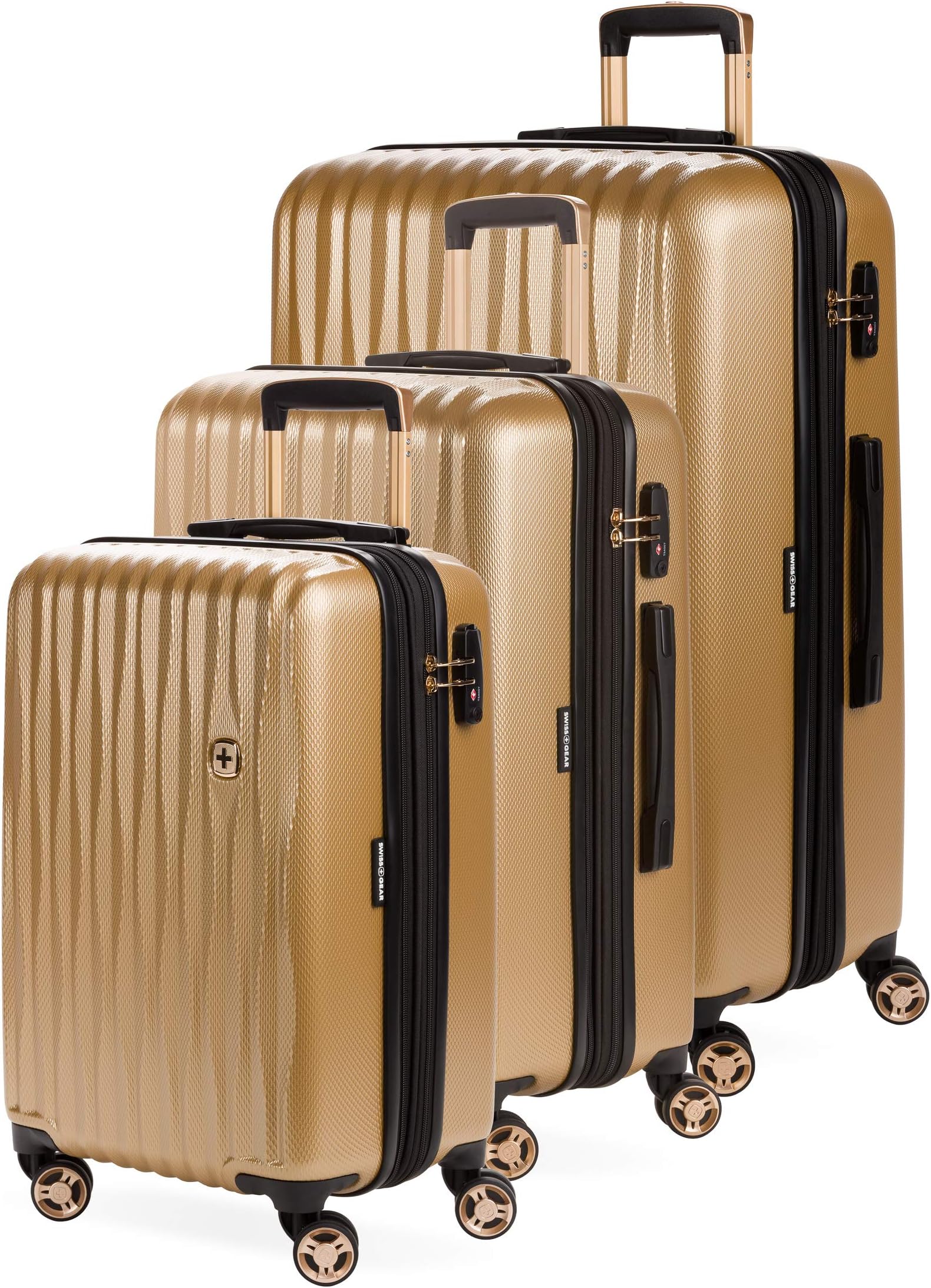 SwissGear7272 Energie Expandable Hardside Luggage with Spinner Wheels and TSA Lock, Gold, 3-Piece Set (19/24/27)