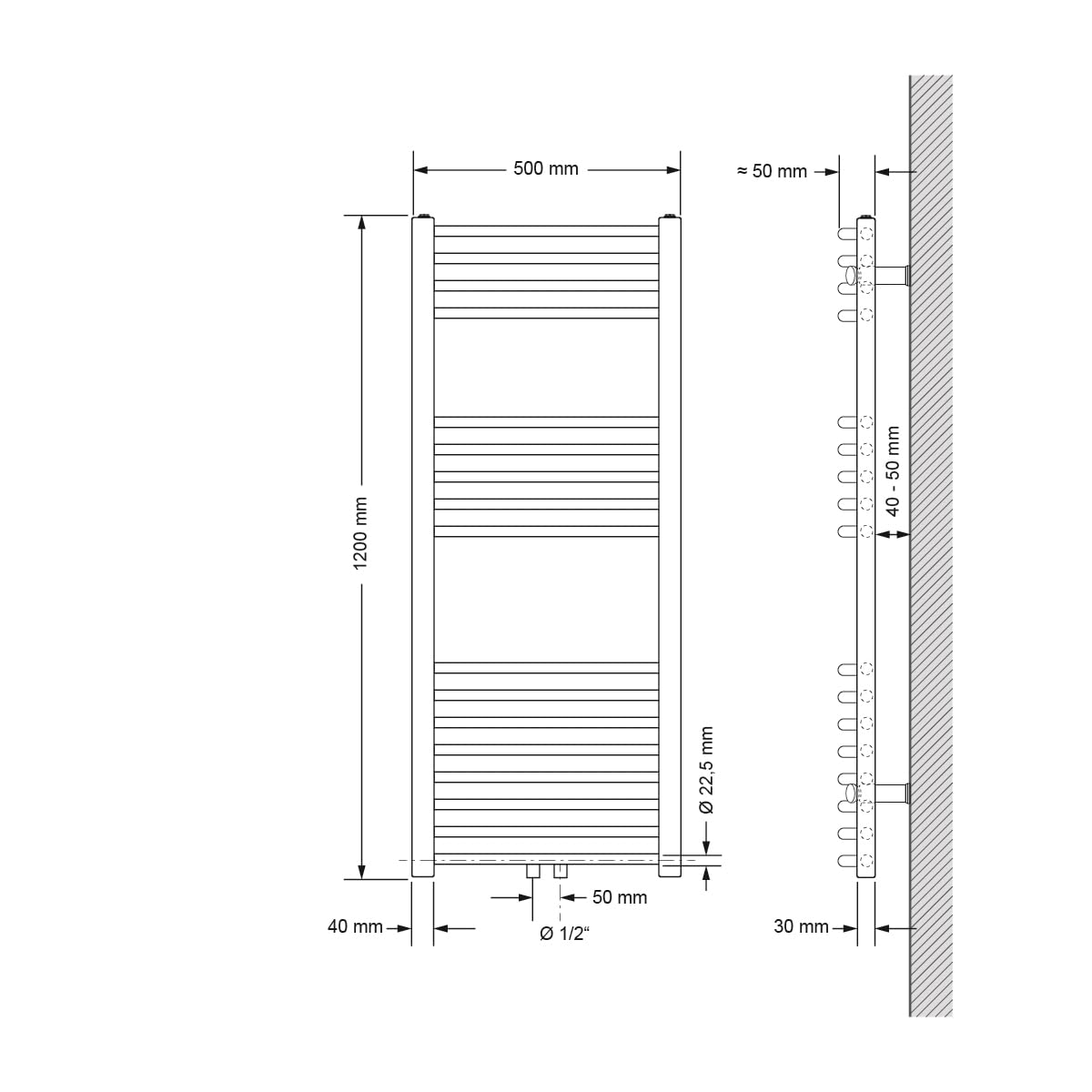 LuxeBath Radiatore Sahara 50 x 120 cm Calorifero in Acciaio Nero con Raccordo Centrale Termosifone Scaldasalviette Riscaldamento per Bagno Arredamento Termico Design Moderno Verticale
