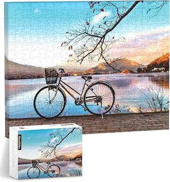 PieceRelax Puzzle Canvas Wall Art 366 Plastic Pieces for Adults - Away from the City - Bicycle by the Serene Lake - Unique Gift & Home Decor with Jigsaw Puzzle Artwork for Living Room Bedroom [HN1314]