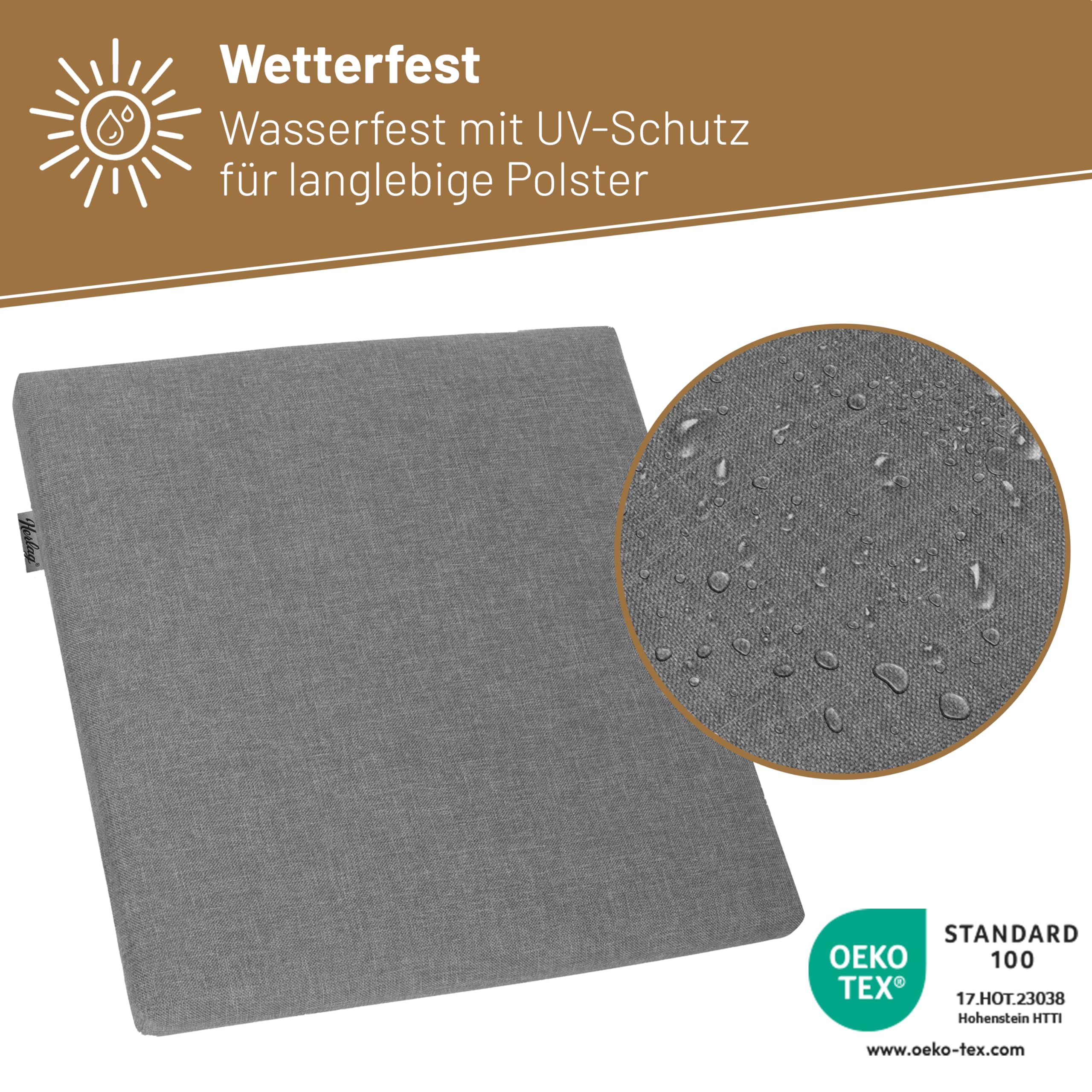 Herlag Sunny Hockerauflage 48x48x4 cm | wetterfest & UV-beständig | wasserfest | waschbarer Bezug mit Reißverschluss | Gartenhocker Kissen | Öko-Tex 100 | Grau