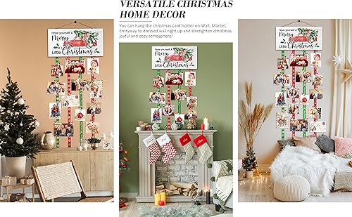 Miniatura 6 de Portatarjetas de Navidad, collage, exhibición de tarjetas de Navidad, tablero de fotos para colgar en la pared, con 30 clips de fotos, soporte para