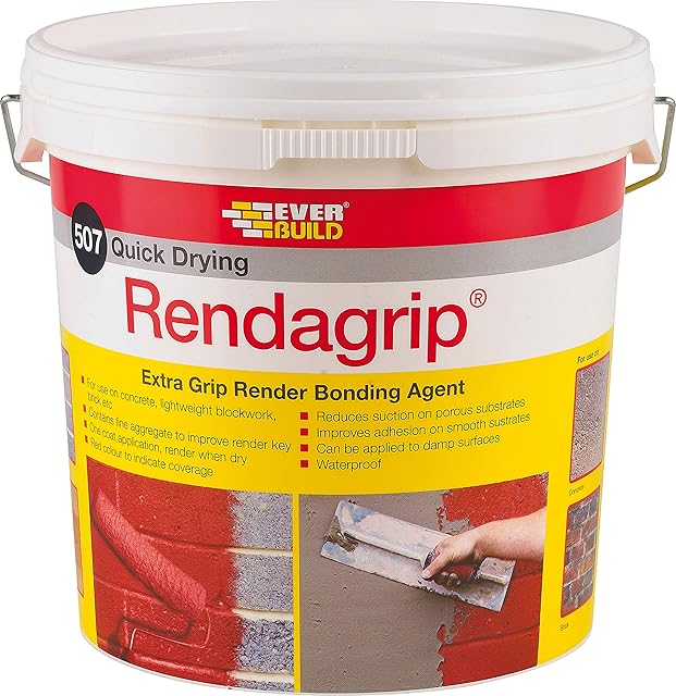 Everbuild 507 Rendagrip | Quick Drying, Extra Grip Render Bonding Agent, Suitable for Concrete, Brickwork and Blockwork - 10 Litre