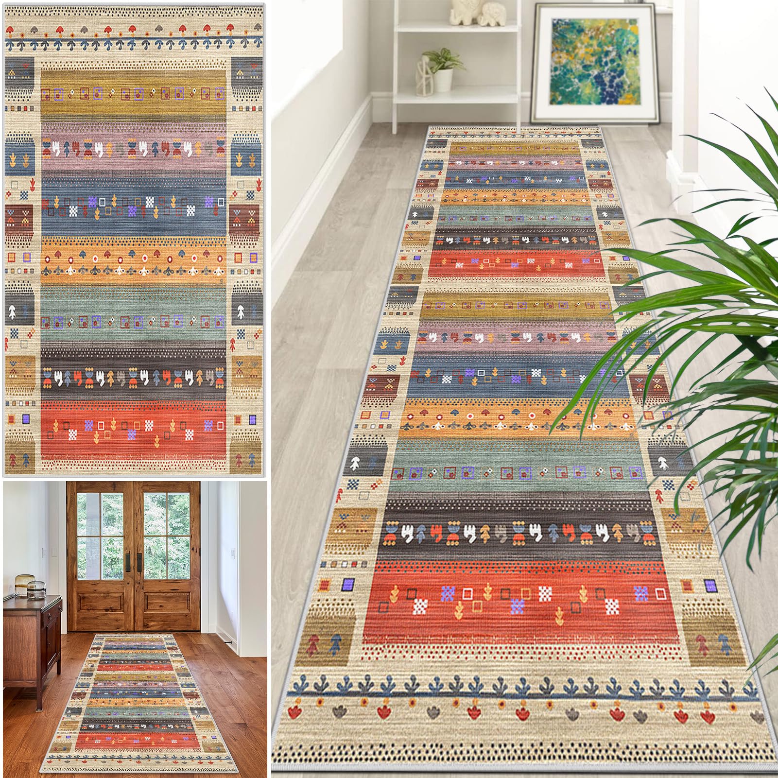 Extra Long Runner Rugs for Hallway Non Slip Carpet Absorbent Runner Rug Carpet Runners for Kitchen Hallway Runner Kitchen Rug Entrance Large 110 x 400 cm Stair Runner Rug Machine Washable Door Mat