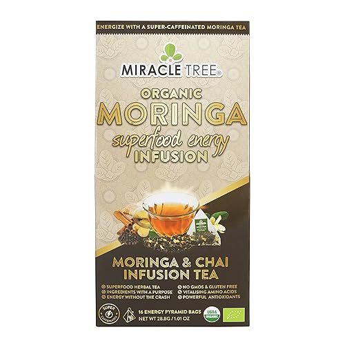 Miracle Tree 's Energizing Moringa Infusion - Chai Mezcla sĂşper cafeĂna Alternativa de cafĂ© saludable, perfecta para concentrarse Certificado Miracle Tree 's Energizing Moringa Infusion - Chai Mezcla sĂşper cafeĂna Alternativa de cafĂ© saludable, perfecta para concentrarse Certificado