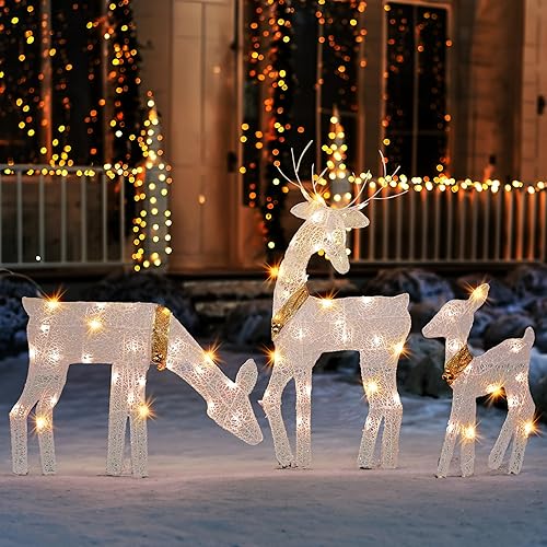 Miniatura 1 de Dazzle Bright Decoración navideña para exteriores, familia de renos 2D iluminados de 3 piezas con 60 L, juego de ciervos iluminados preiluminados,