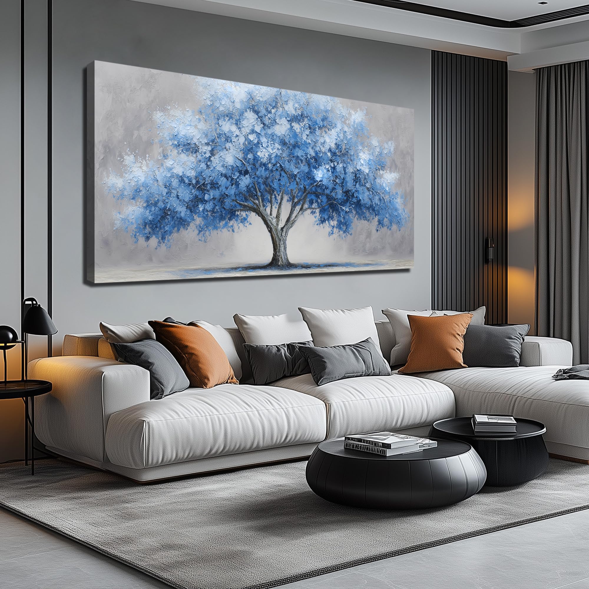 WVMAPTA Large Canvas Wall Art for Bedroom Tree of Life Prints for Living Room Blue Poster Wall Art for Office Size 29 x 58 Inch