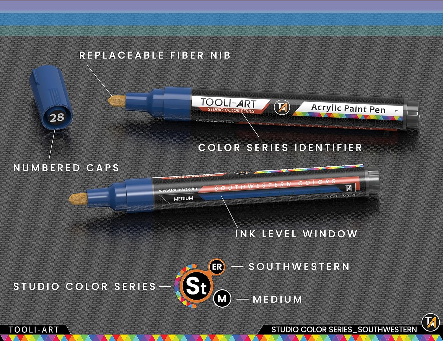 28 Southwestern Colors Acrylic Paint Pens Studio Color Series Markers Set 3mm Medium Tip, Rock Painting, Glass, Mugs, Wood, Metal, Canvas, DIY Projects, Detailing. Non Toxic, Waterbased, Quick Drying - Image 8