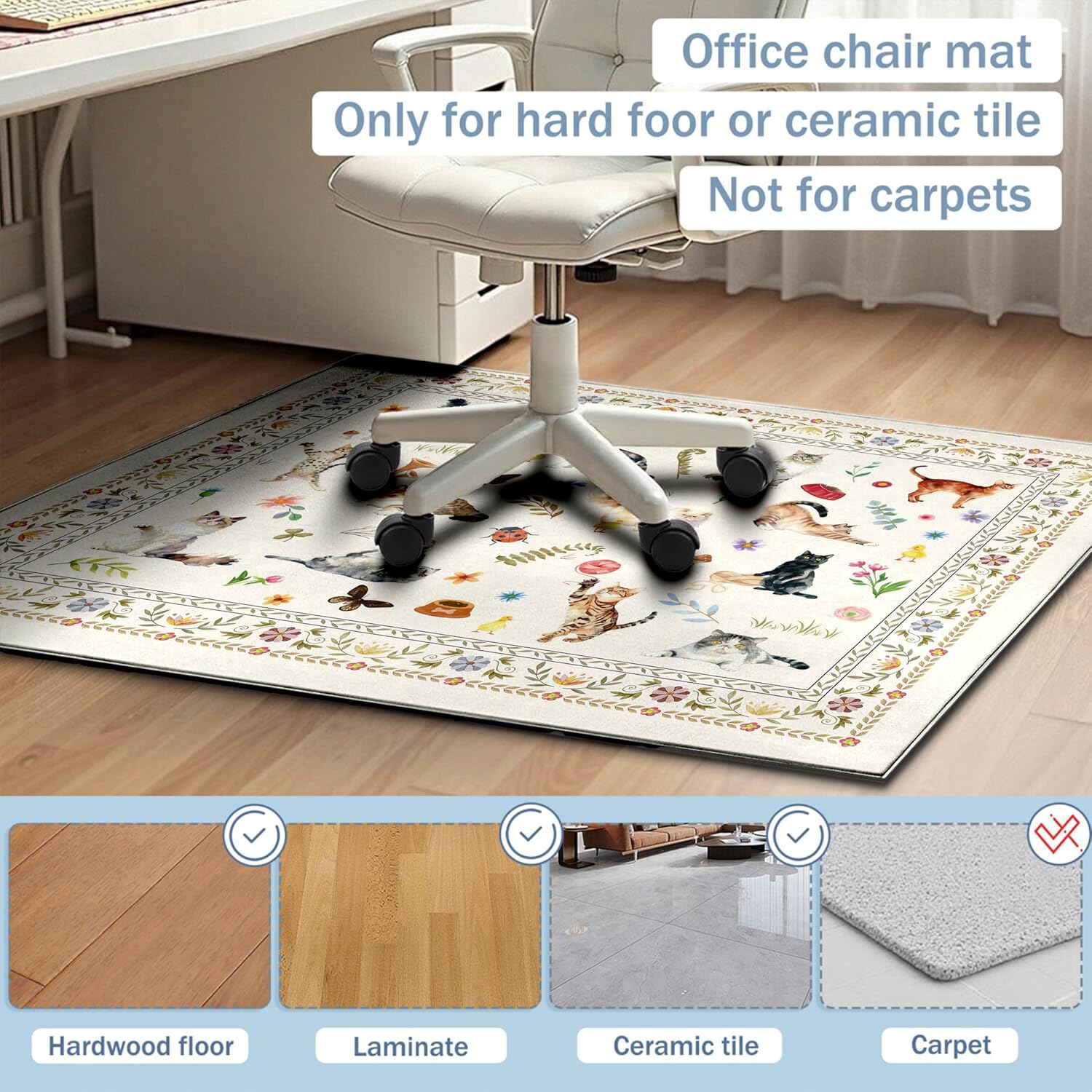 Office Chair Mat,48"x36"Floor Protector,Cute cat Desk Chair Mat,Chair Mat for Hard Wood and Tile Floor Chair mats