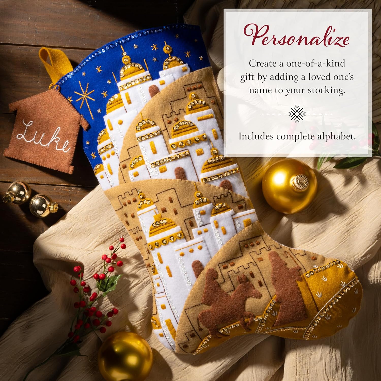 Bucilla Felt Applique 18" Stocking Making Kit, Sacred Night, Perfect for DIY Arts and Crafts Projects