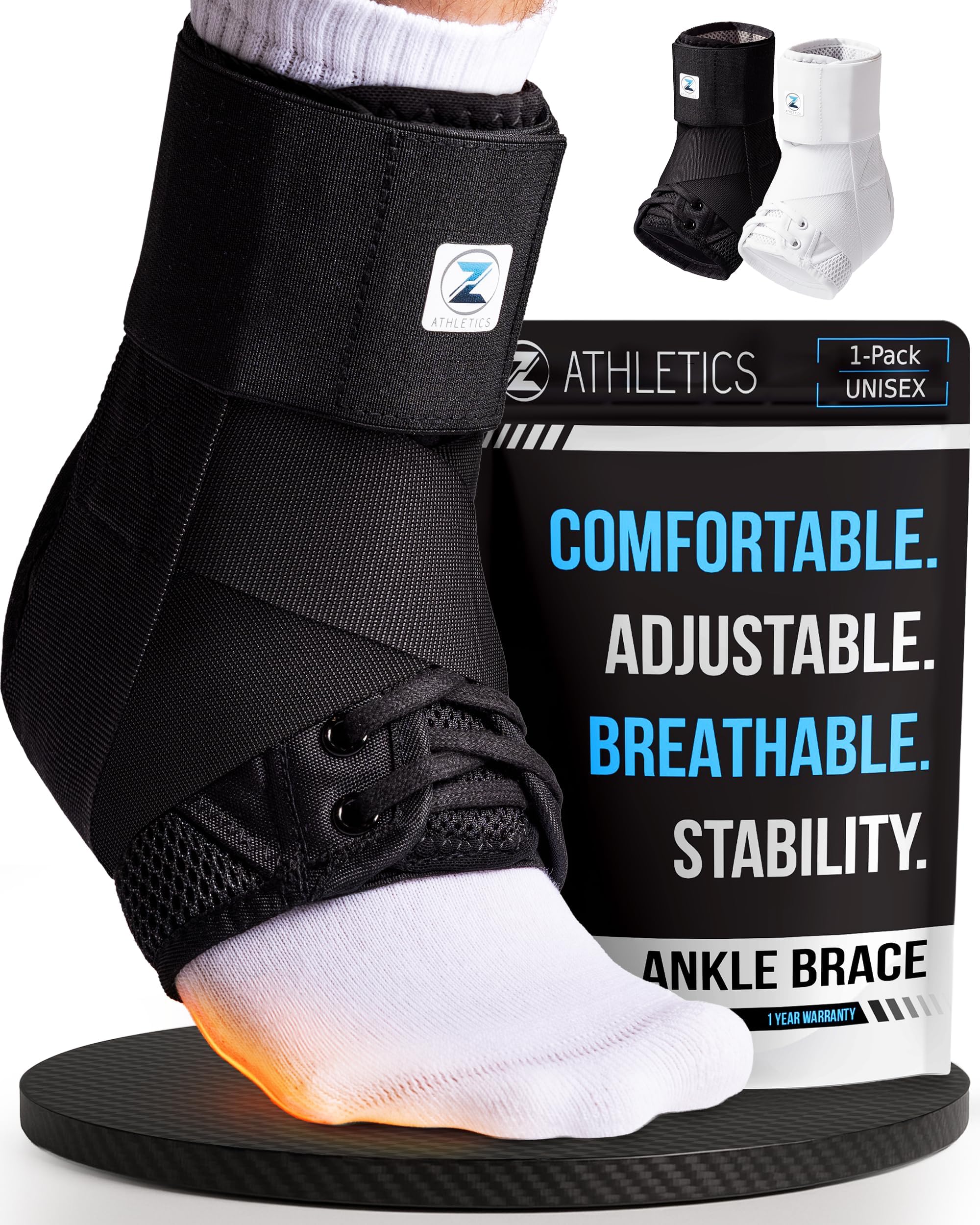 Z ATHLETICS Ankle Brace for Women & Men - Lace Up Adjustable Support with Side Stabilizers for Sprained Ankle, Achilles Tendonitis Relief | Basketball, Volleyball, Running & Sports Recovery