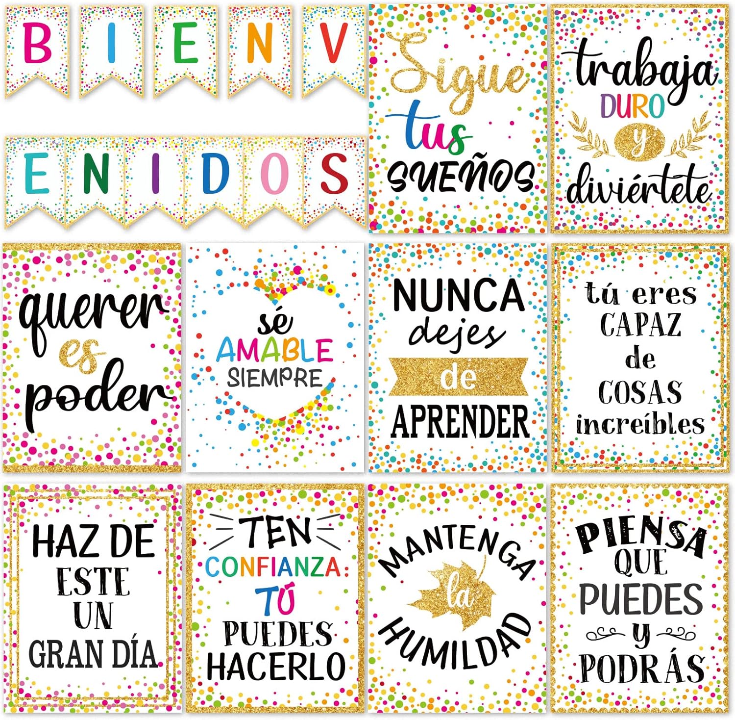 Buy 21 Pieces Bienvenidos Inspirational Spanish Posters Confetti