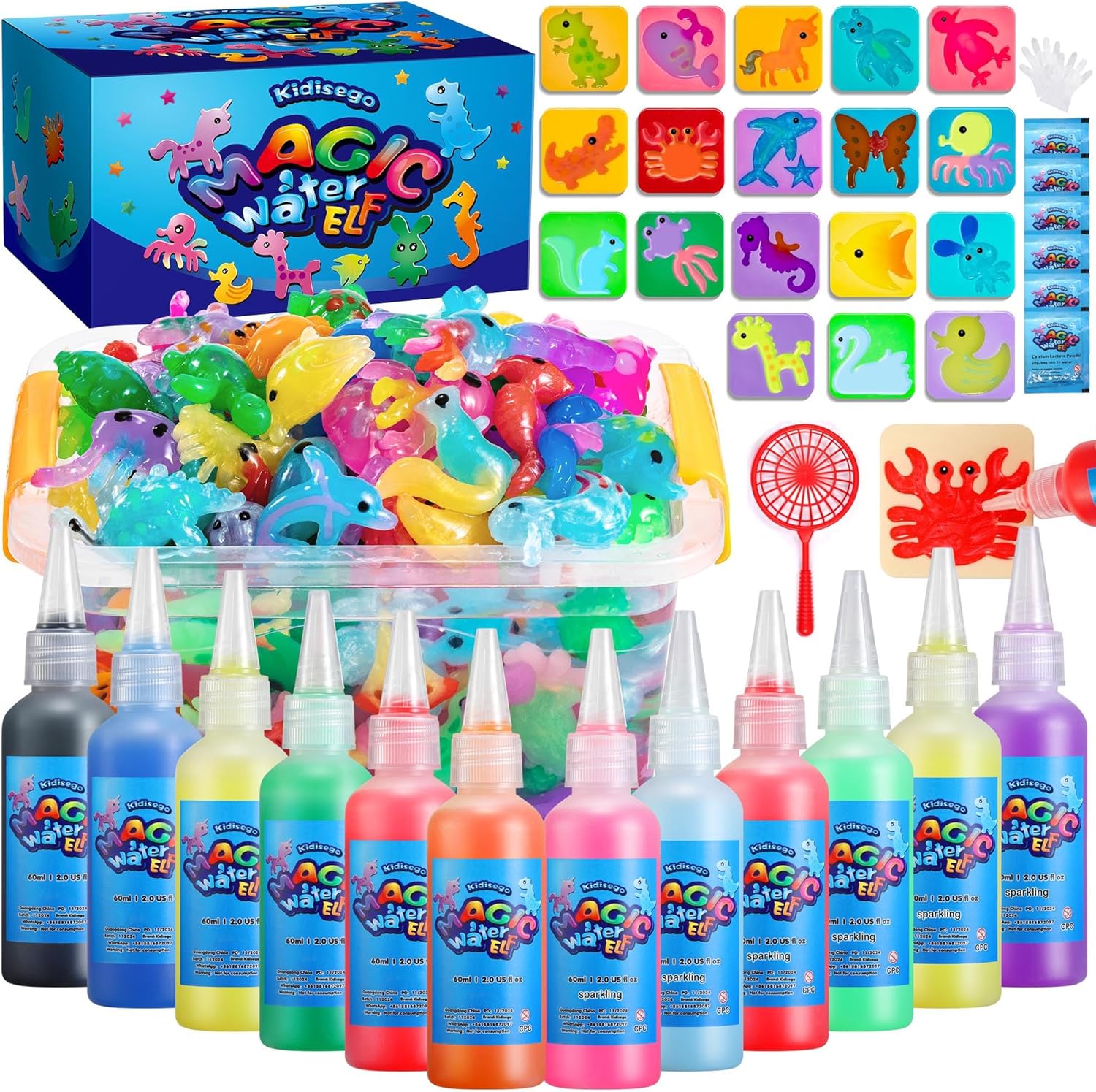 Kidisego Aqua Fairy Water Gel Kit for Kids, Magic Water Elf Toy Kit with 12 Colors 18 Molds 6 Pack of Magic Powder, Crate Your Own Magic Elf Kit Water Pets Craft Kits for Kids