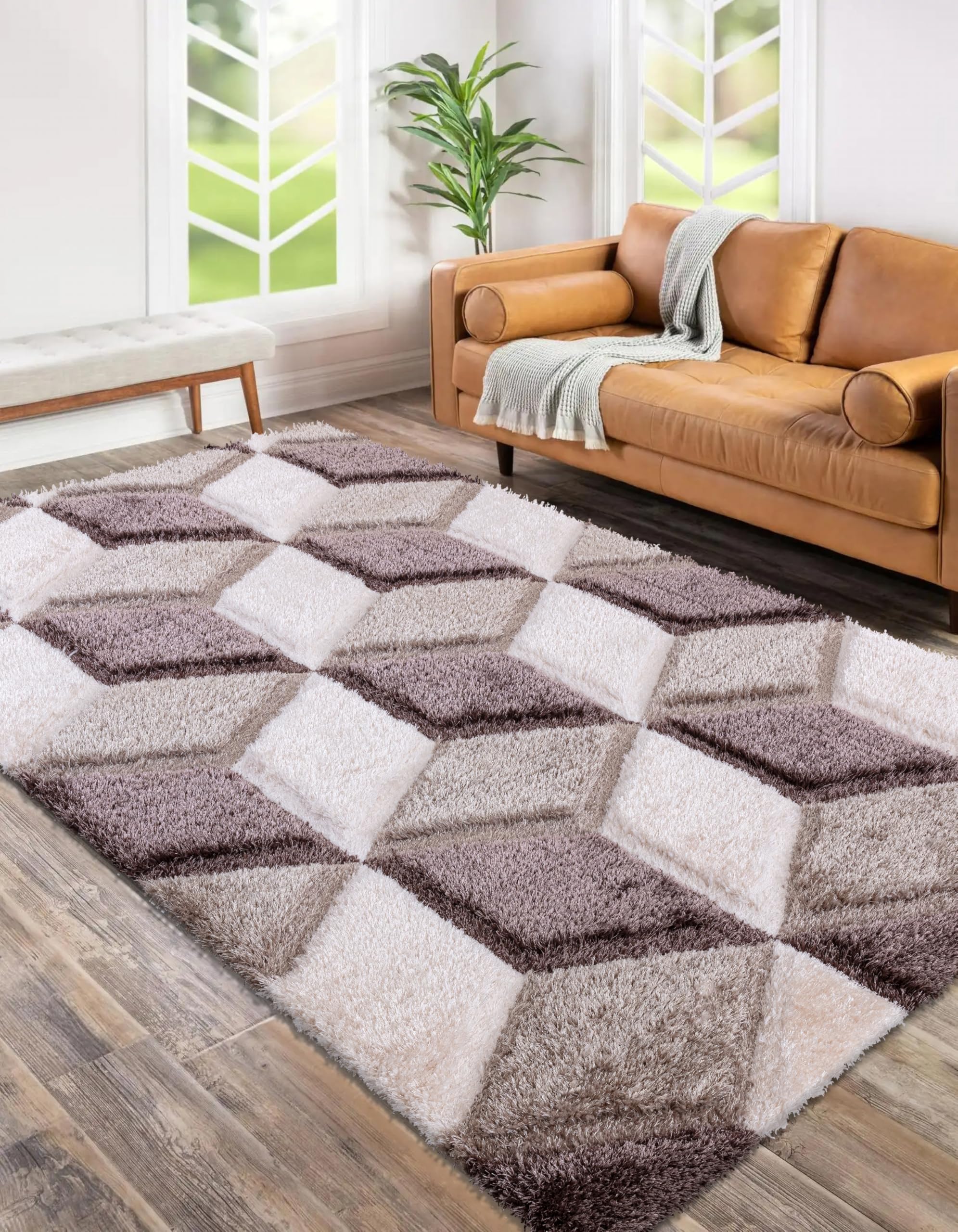 SHAZ HOME Classic Designers Luxury Shimmer Shaggy Rug Soft Thick Pile Large Area Rug for Living Room Bedroom Hallway Runner Rug Door Mat Floor Mats (Beige, 200 x 290 cm)