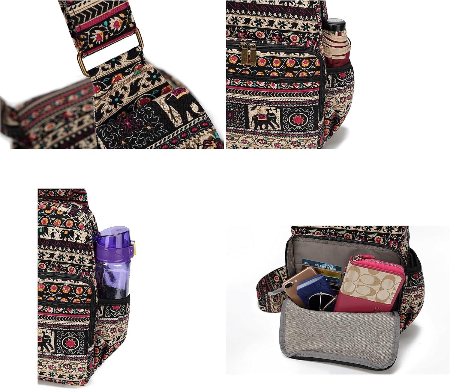 Coton Pose Women sling bag Elephant canvas large boho backpacks bohemian Crossbody bag (Red) - Image 9