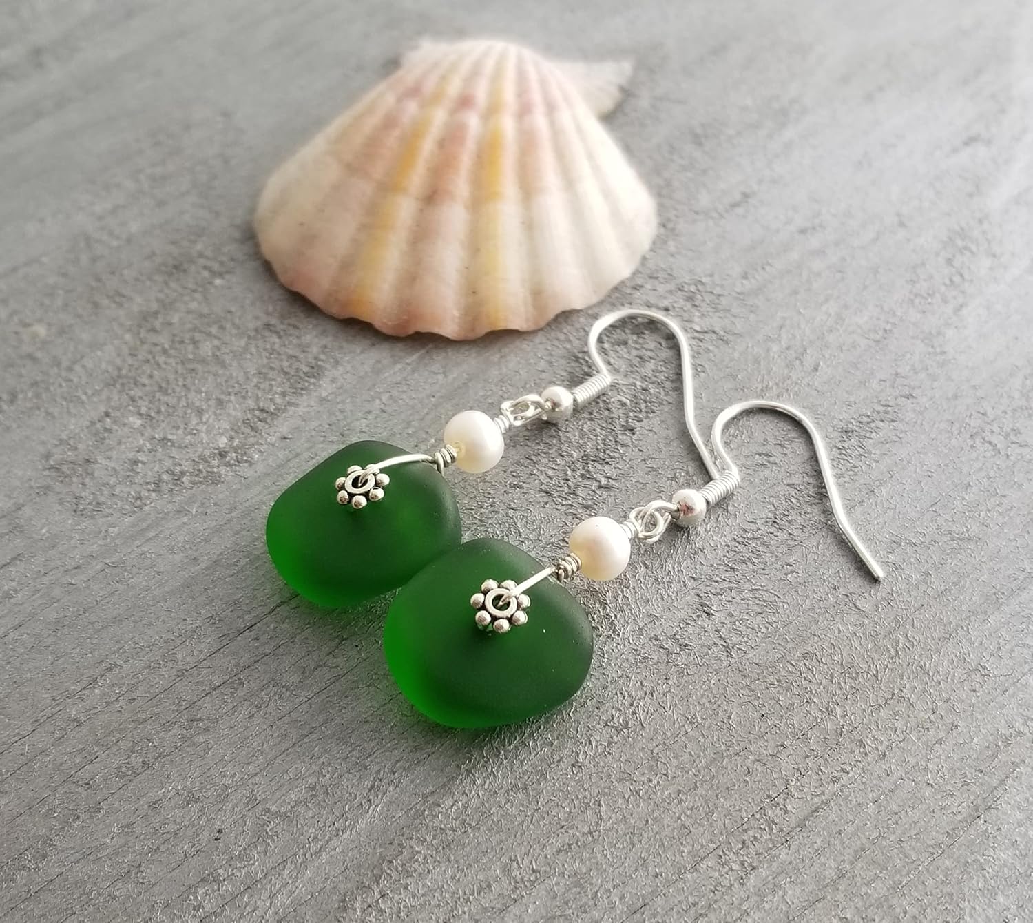 Handmade Sea Glass Earrings, Hawaiian Jewelry for Women, Wire Earrings Pearl Earrings, Unqiue Earrings Beach Jewelry Birthday Gift For Women