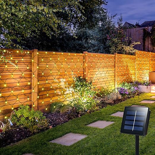 echosari Solar Garden Net Lights String Outdoor Warm White, Auto On/Off