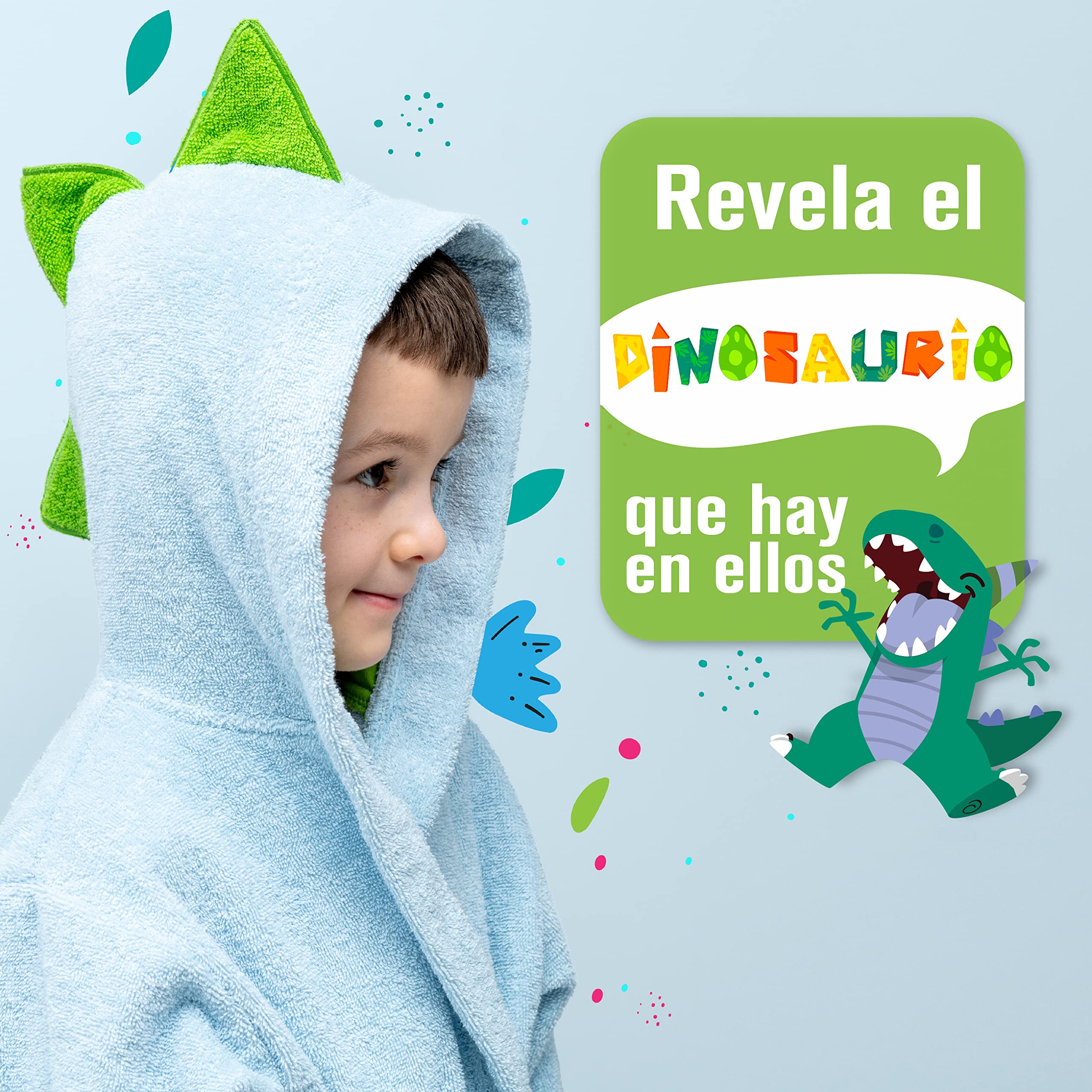 Twinzen Albornoz de Baño Dinosaurio Niño Niña 100% Algodón Oeko-Tex Talla 1-12 Años