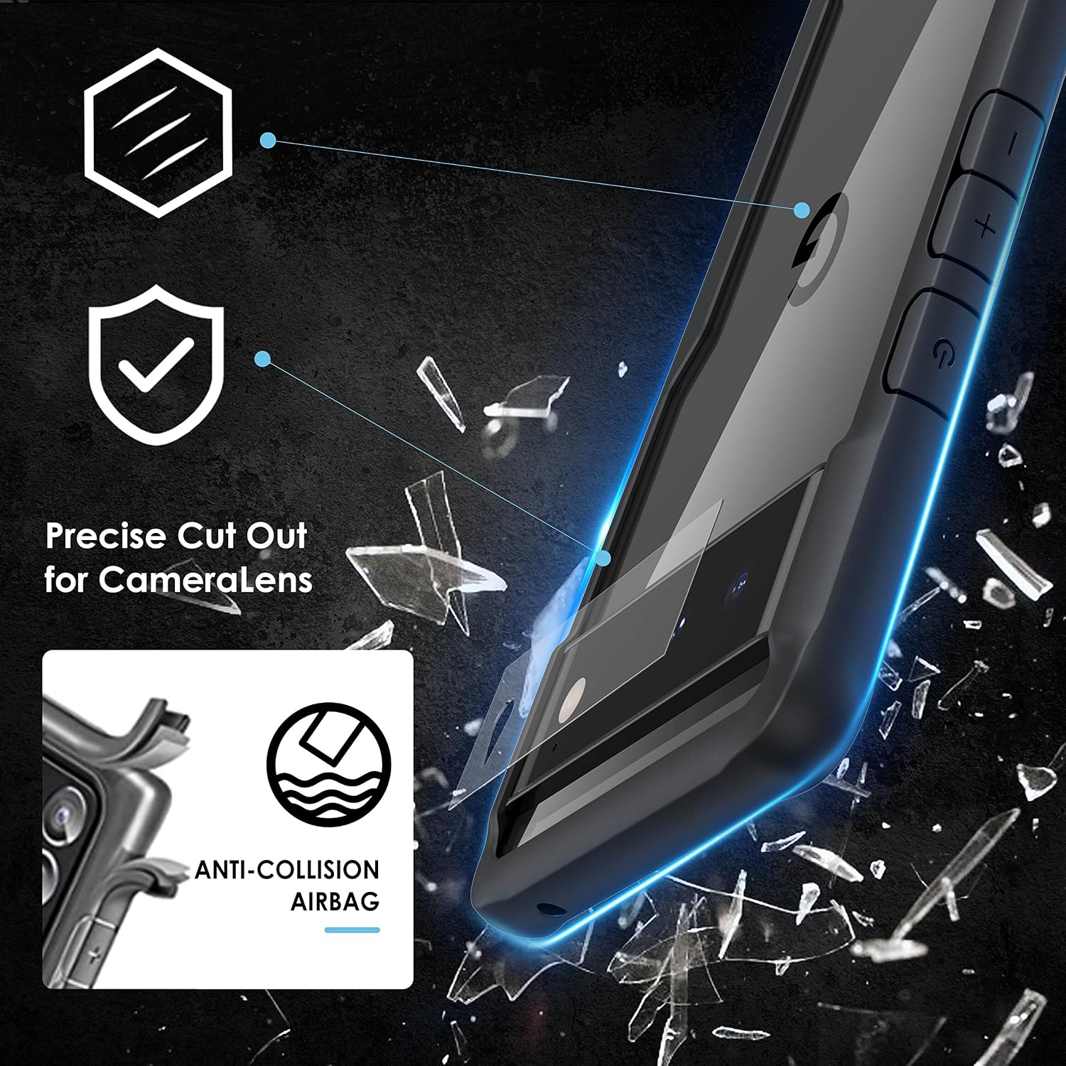 ORETECH Designed for Google Pixel 6 Case, with[2 x Tempered Glass Screen Protector][Camera Lens Protector] for Google Pixel 6 hockproof Bumper Hard PC Back Clear Cover Case for Google Pixel 6-Black
