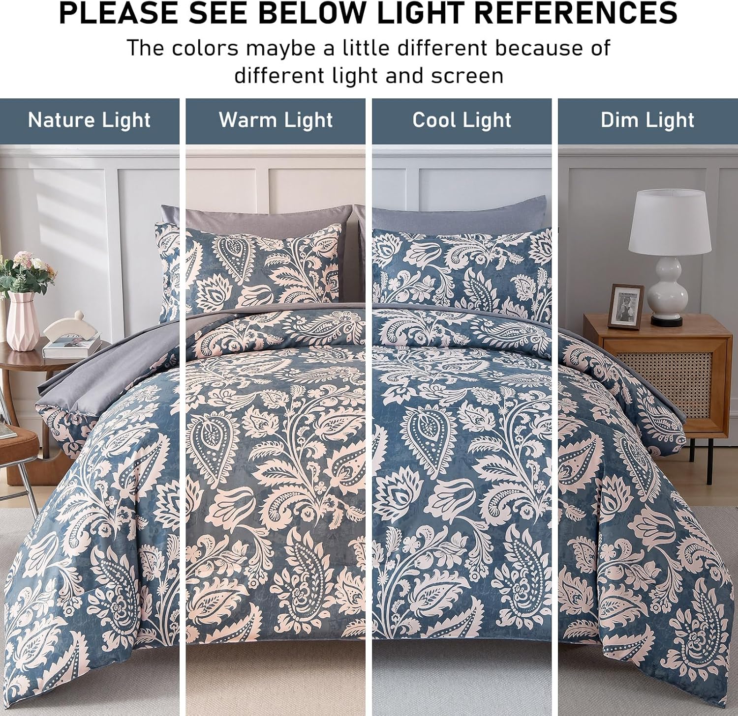 Drucon Paisley Comforter Set King, 7 Pieces Bed in a Bag Boho Comforter Bedding Soft Microfiber King Size Navy Blue Comforter with Sheet & Pillowcases - Image 7