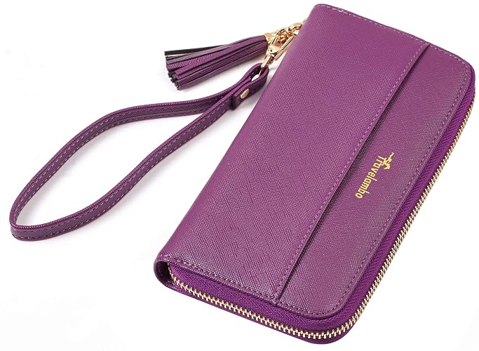 Travelambo Womens Wallet Tassel Bifold Ladies Cluth Wristlet Wrist strap Long Purse / Access Black