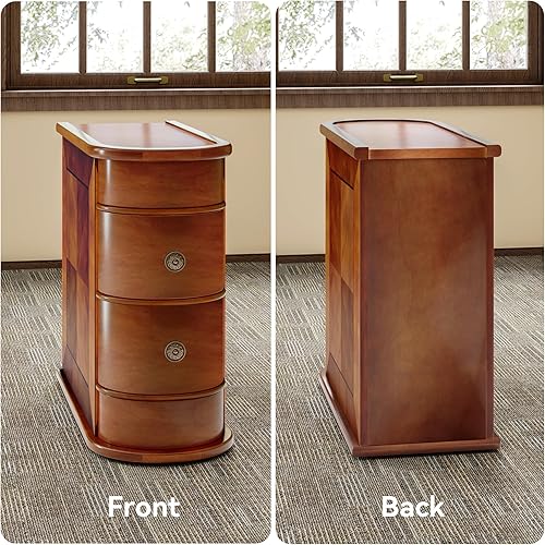 Miniatura 4 de LITTLE TREE Wood End Table with 2 Drawers Sofa Side Table, No Assembly Required Vintage Slim Nightstand Bedside Table for Bedroom