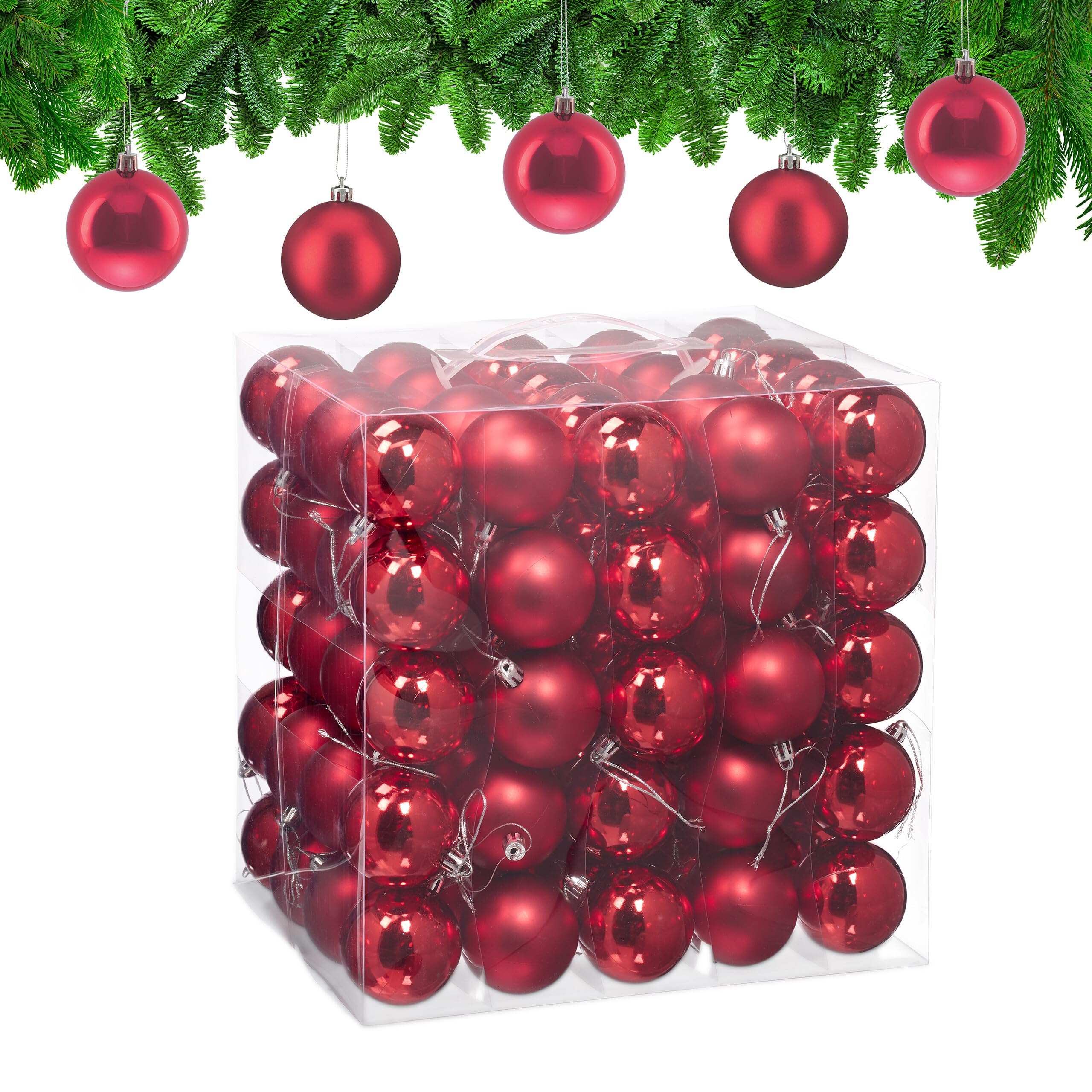 Relaxdays Boule de Noël, lot Pratique de 100, Plastique Robuste, pour décorer Le Sapin, diamètre : 6 cm, Rouge