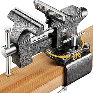 2-in-1 Bench Vise Heavy Duty for Workbench, 4.5 Inch Vice Clamp Table Built-in Pipe Jaw, Swivel Base and Anvil for Woodworking, Cutting, Drilling, Metalworking