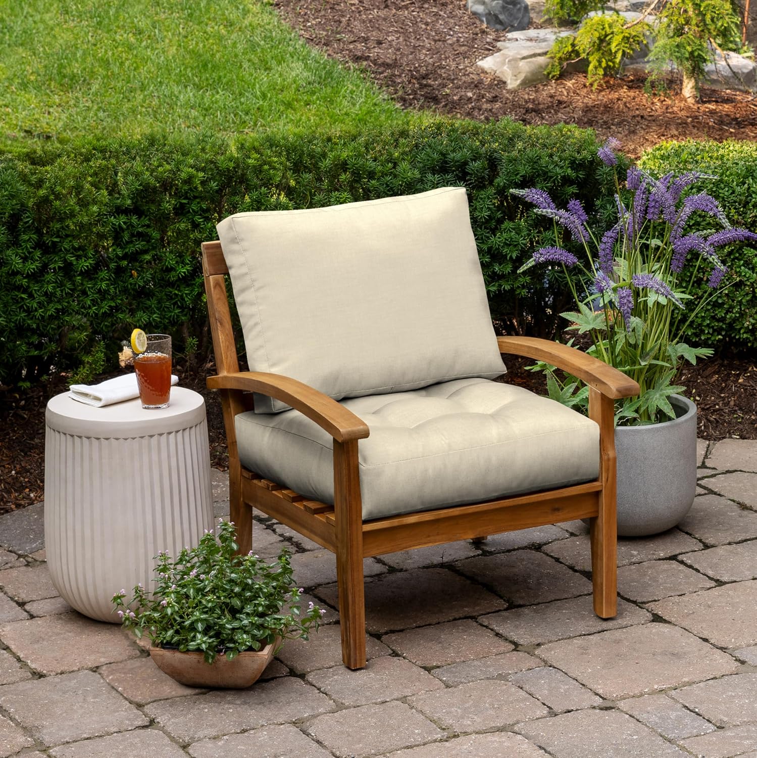 ARDEN Outdoor Plush Modern Tufted Blowfill Deep Seat Set, 24 in x 24 in, Weather-Proof, Rain-Proof, Fade Resistant Patio Cushion, Ultra Cozy 24 x 24, Tan Leala