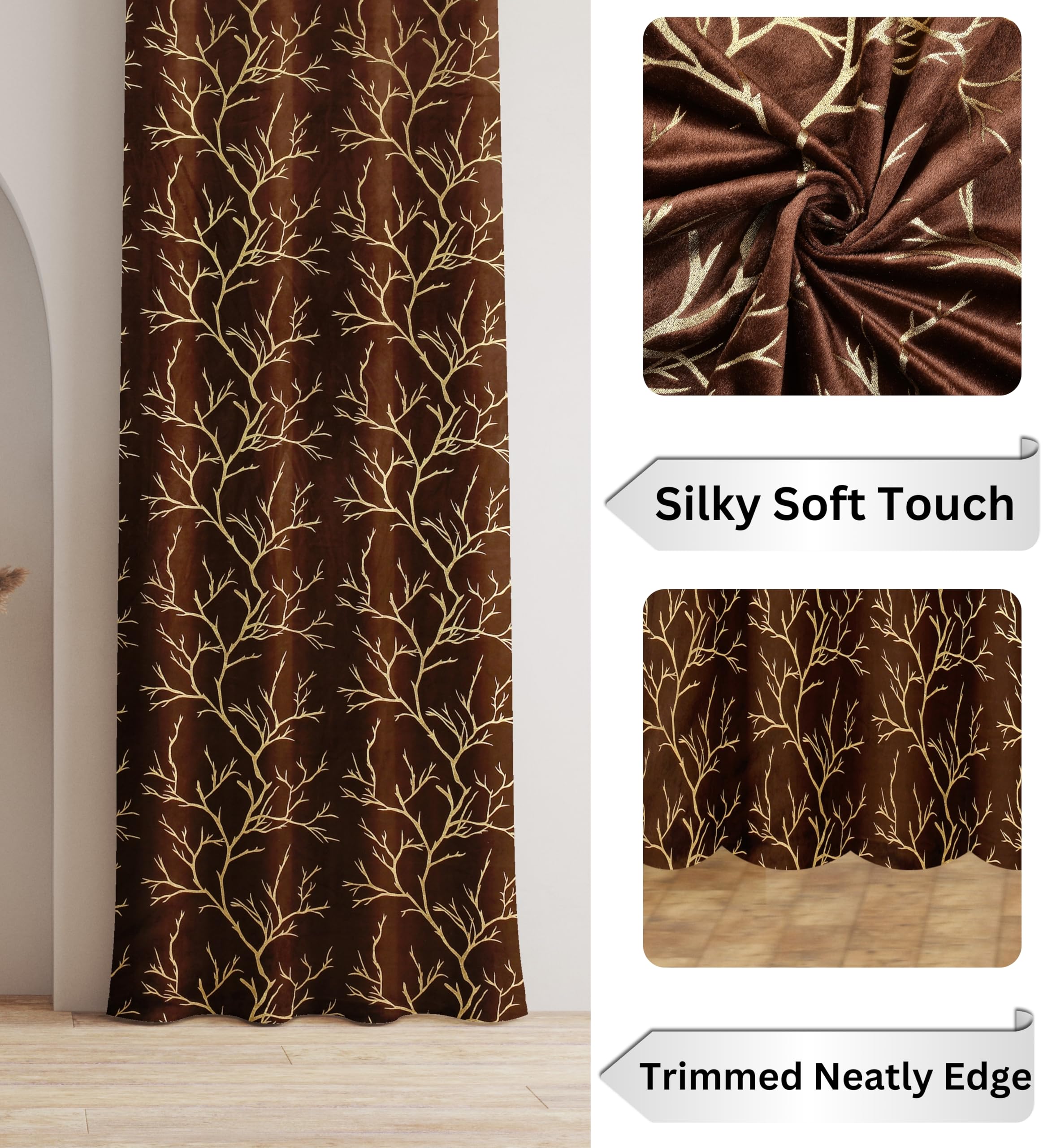 RED RIBBON DECOR Heavy Velvet Fabric Room Darkening Curtains 11 Feet for Long Door, Brown, Pack of 2 Pieces 3