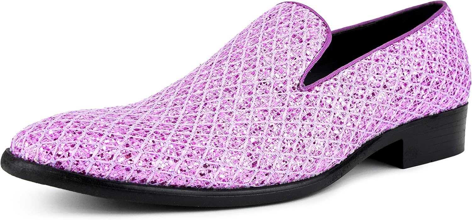 Bolano Sarlo Men’s Dress Shoes, Black Glitter Loafer for Prom, Metallic Tuxedo Slip-on