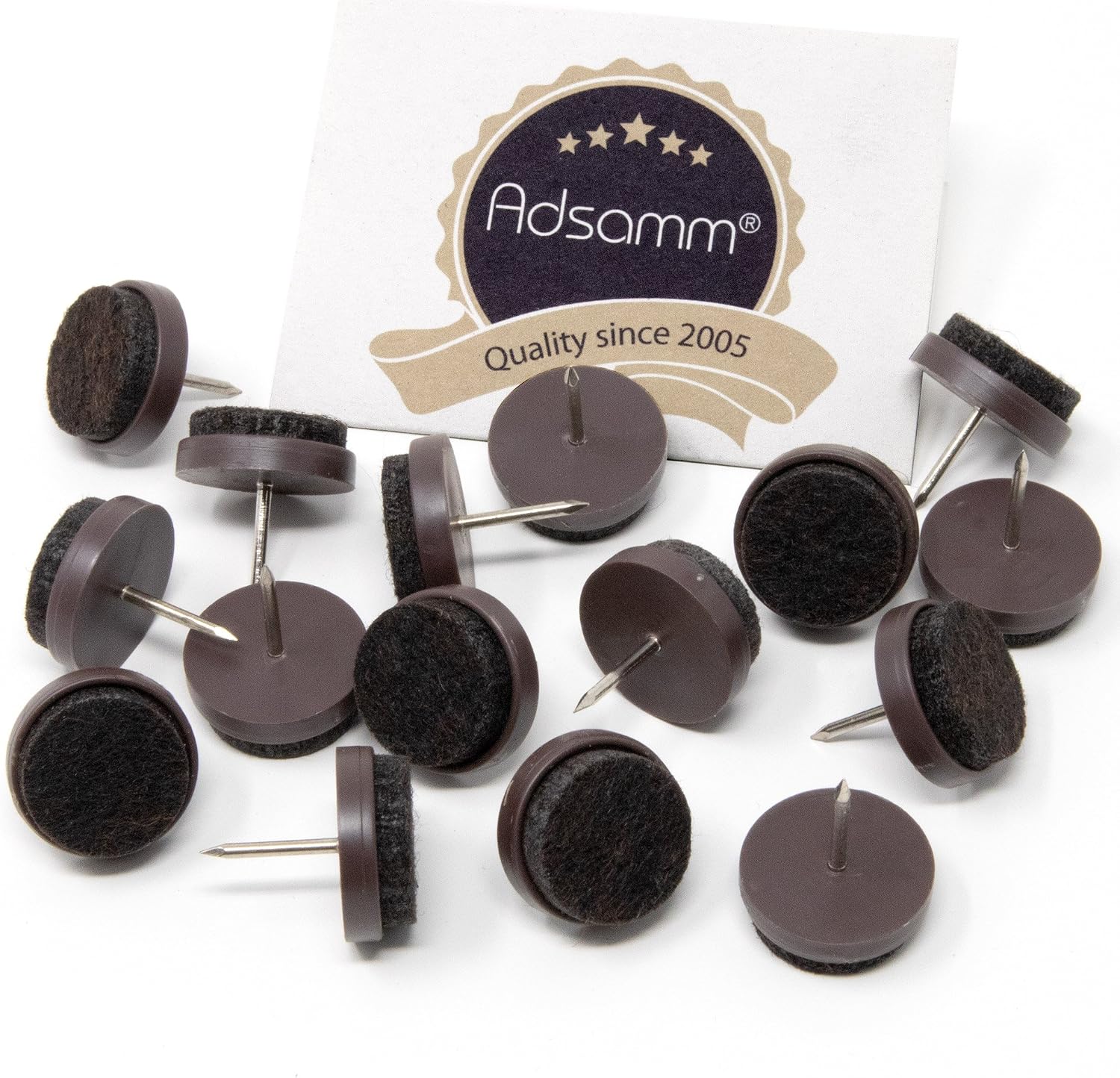 Adsamm FP-N-BR-20-16 FP-N-BR-20 Felt Pads with Nail, Brown, Diameter 20 mm