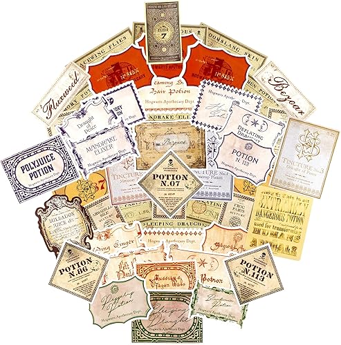 Conquest Journals - Juego de 60 calcomanías de vinilo de Harry Potter, etiquetas oficiales de The Wizarding World, impermeables y resistentes a los
