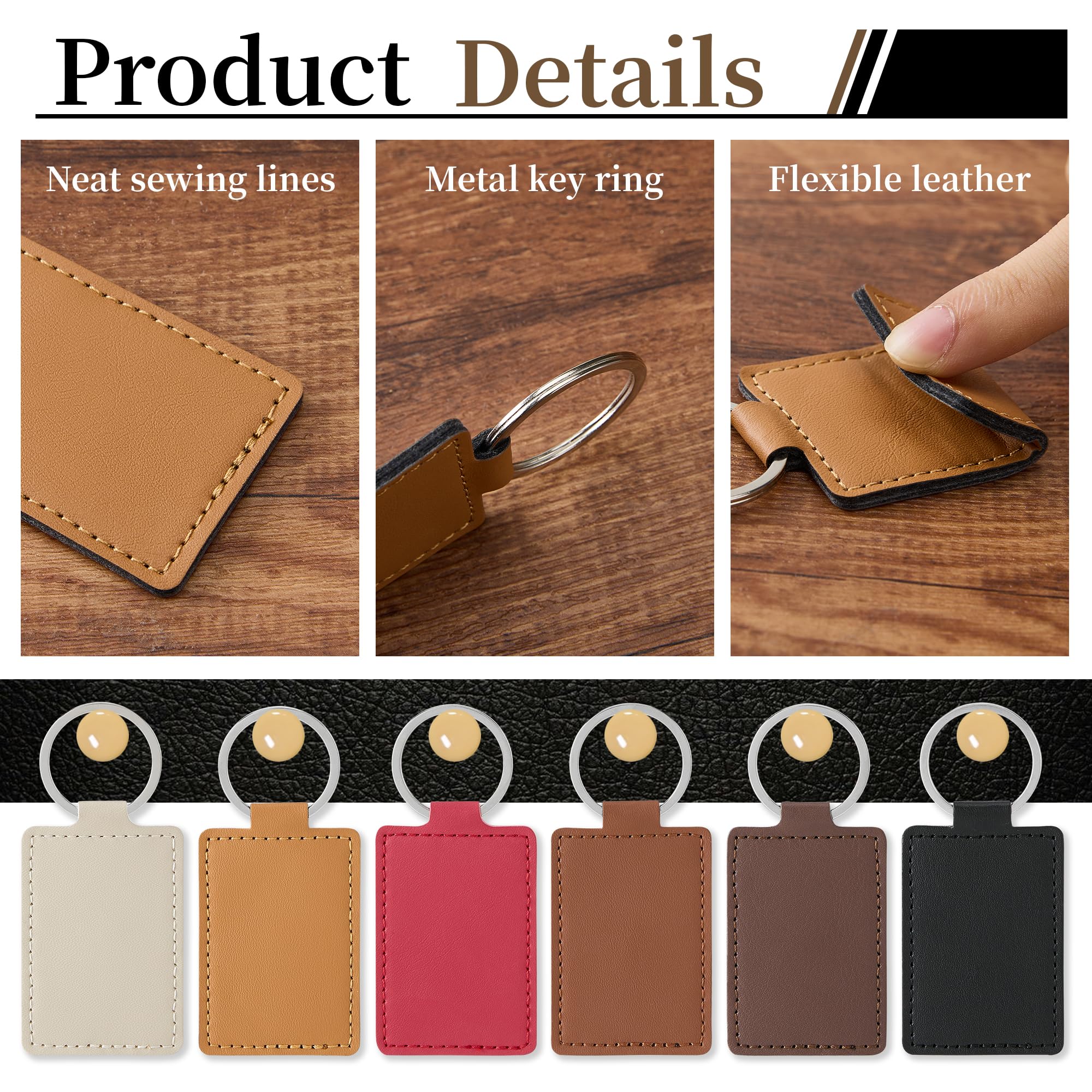 30-teiliges DIY-Leder-Schlüsselanhänger-Set, rechteckig, PU-Leder-Schlüsselanhänger mit Metall-Schlüsselanhängerringen, 6 Farben für Lasergravur, Stempeln, Malen, Arbeiten, Schlüsselanhänger