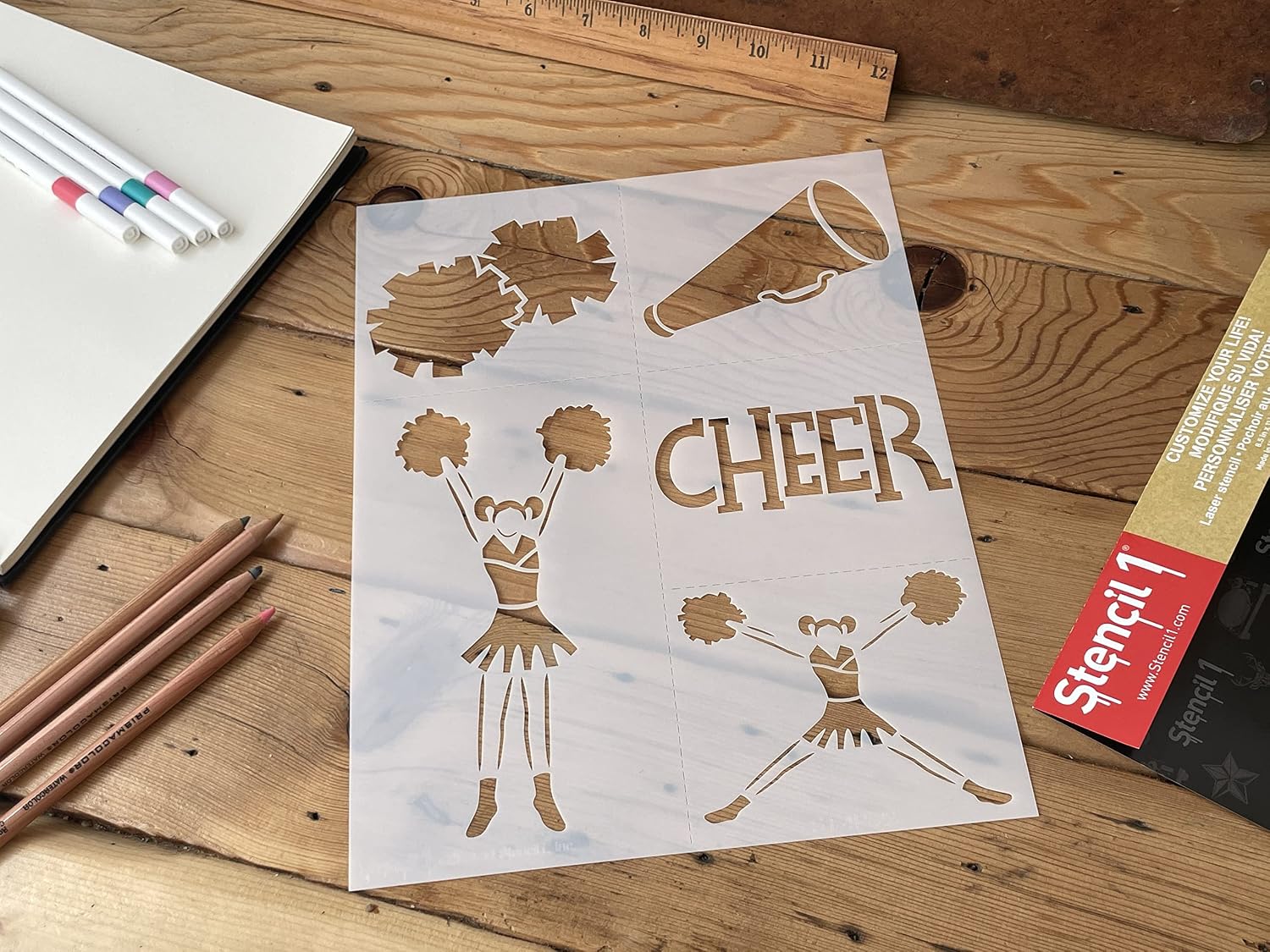 Stencil1 Cheerleading 4Pack Set - Attractive & Durable Quality Reusable Stencils for Painting - Create Stencil Crafts and Decor - Decor on Walls Fabric & Furniture Recyclable Art Craft - 8.5" x 11"