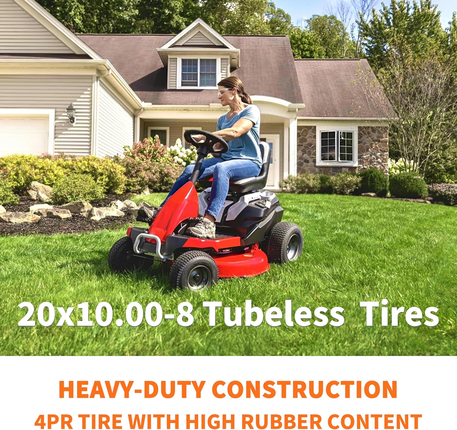 2 PCS 20x10.00-8 Tubeless Lawn Mower Tire and Wheel, 3/4" Borehole, 3/16" Keyway, 3.5" Offset Hub, 10" wide tires, 4 Ply, Replacement for 20x10-8 Tire Riding Lawn Mower Tractor Rear Tire and Wheel