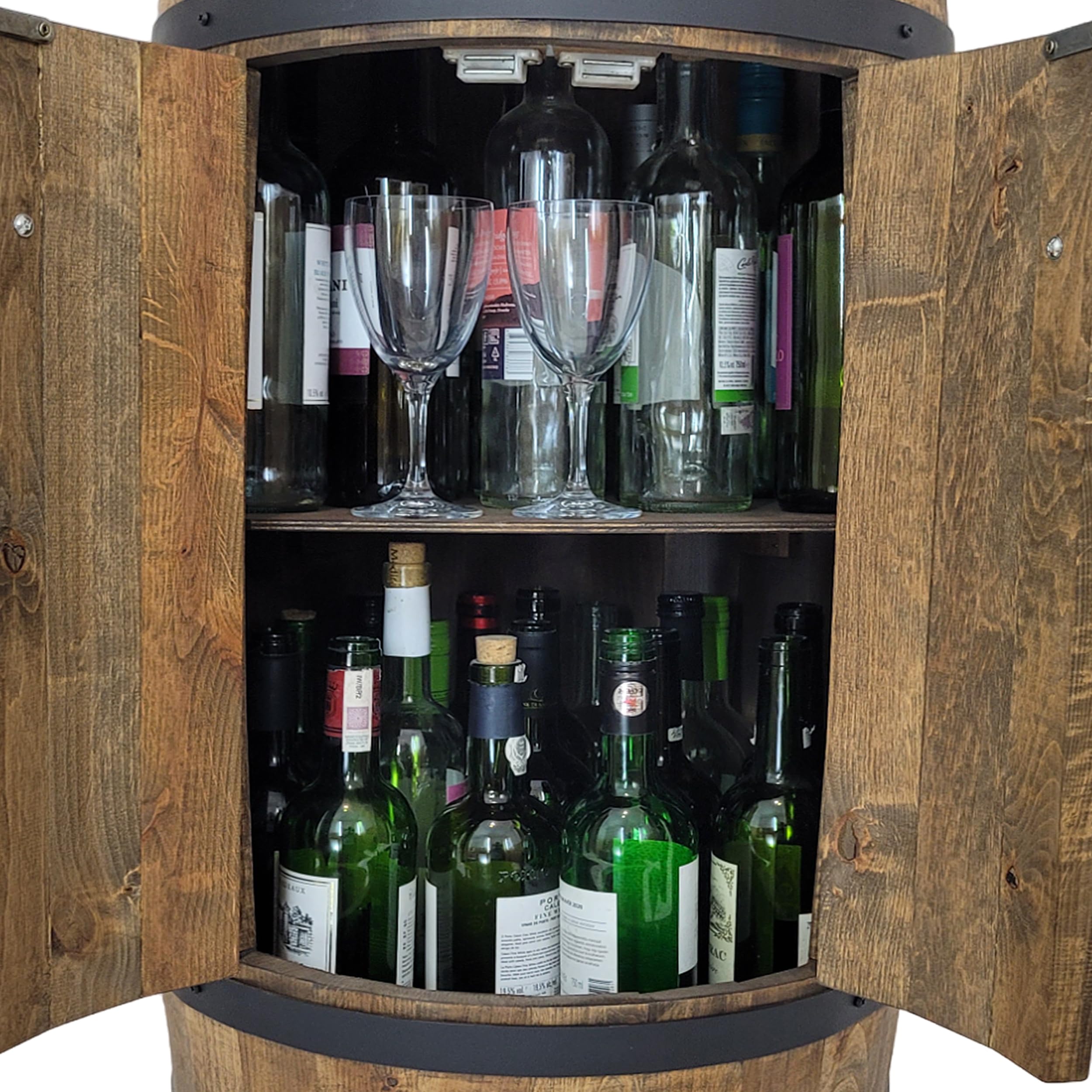 weeco Fassbar mit 2 Türen Holzfass XL Weinfass - Handgemacht flaschenregal Hausbar Vintage theke bar Schrank Whisky Bier Wein Geschenk für einen Mann Tisch Tür