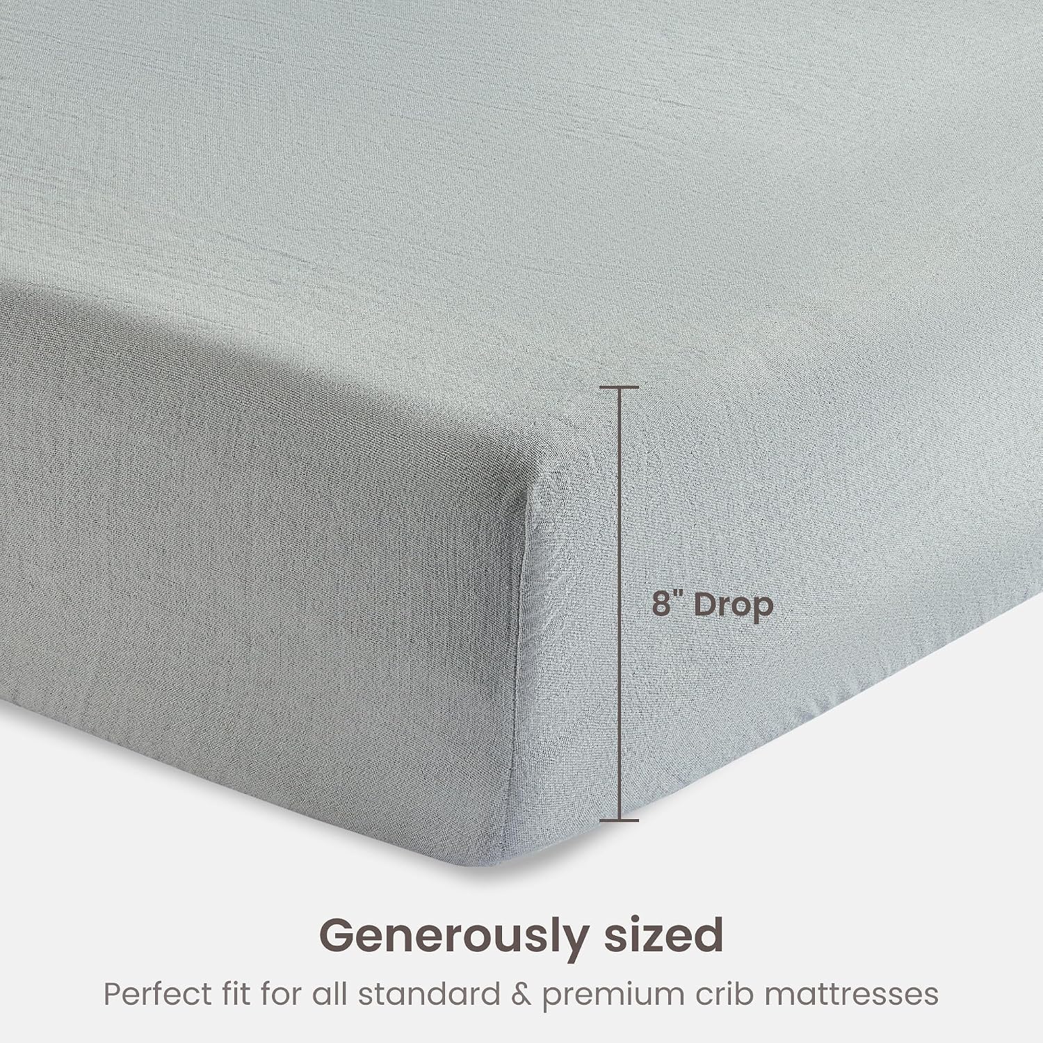 Bioweaves Organic Cotton Muslin Crib Sheet, GOTS Certified Fitted Crib Mattress Sheet, Extra Soft & Breathable for Toddler, Baby Boys & Girls, 52" x 28”, 8 Inch Pocket, Hint of Mint