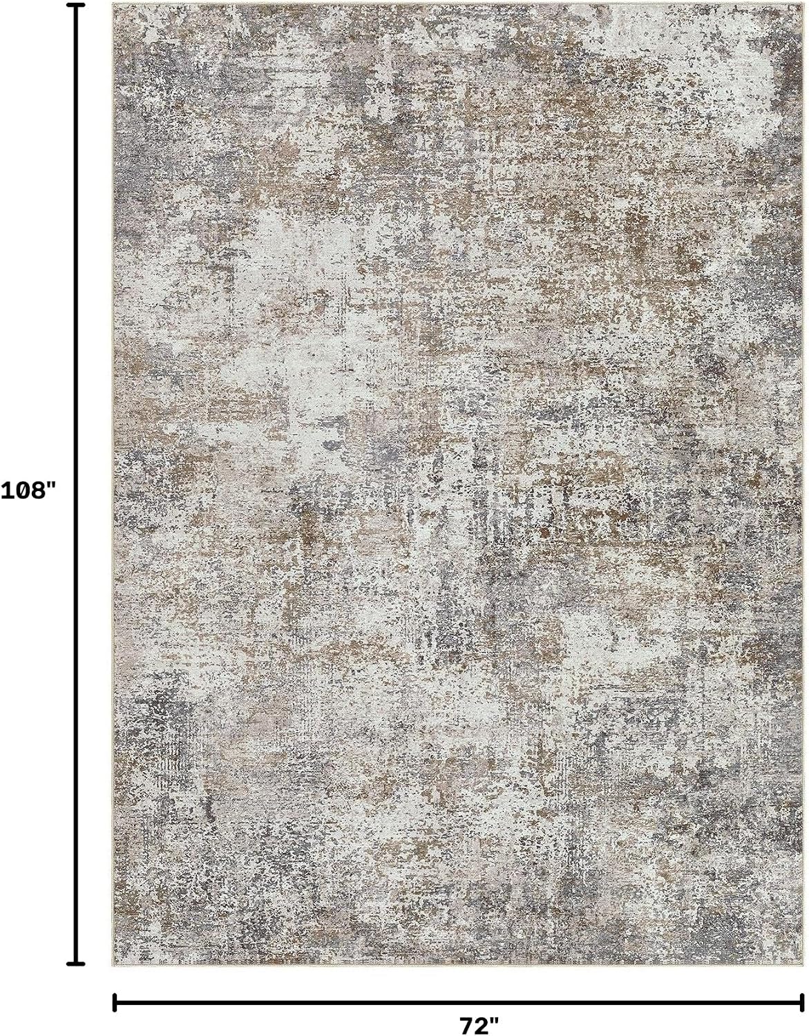 DMOYEST Area Rug Living Room Rugs - 6x9 Washable Large Soft Indoor Neutral Modern Abstract Low Pile Rug Carpet for Bedroom Dining Room Farmhouse Home Office - Brown/Grey/Black image 2