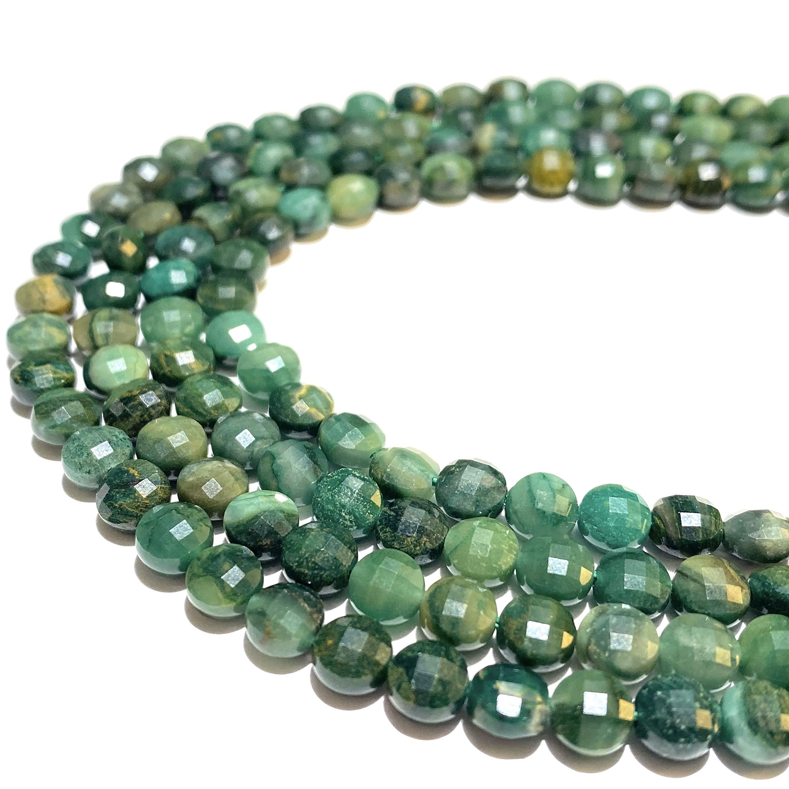 ABCGEMS Zimbabwe Verdite Beads AKA South African Jade (A Revolutionary Cutting Process- More Surfaces to Reflect Light) Micro-Faceted Diamond-Cut Checkerboard Coin 6mm Tiny