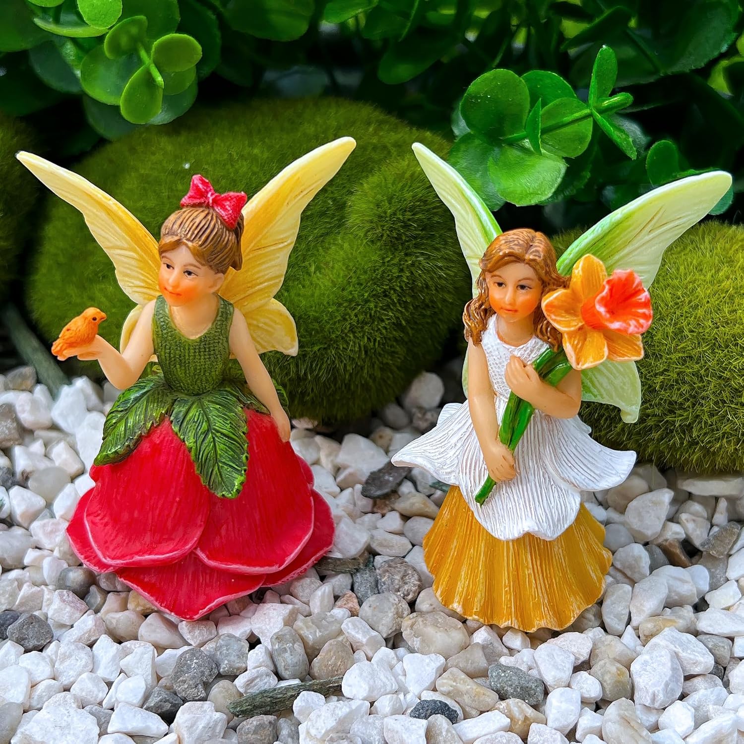 Mood Lab Fairy Garden - Miniature Fairy Figurines - Flower Girls Set of 2 pcs - Narcissus & Rose Fairies Accessories Statue Kit - Image 5