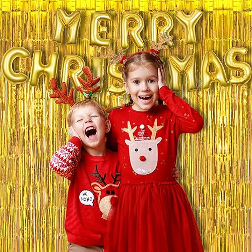 Miniatura 12 de Foil Fringe Curtain Christmas Party Decorations - Red Metallic Tinsel Photo Booth Backdrop Party Steamers Curtains for Christmas New Years