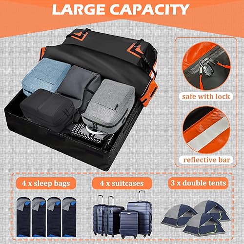 Miniatura 4 de Big Ant Bolsa de carga para techo de automóvil de 20 pies cúbicos, bolsa de techo impermeable para todos los vehículos consin barra de bastidor,