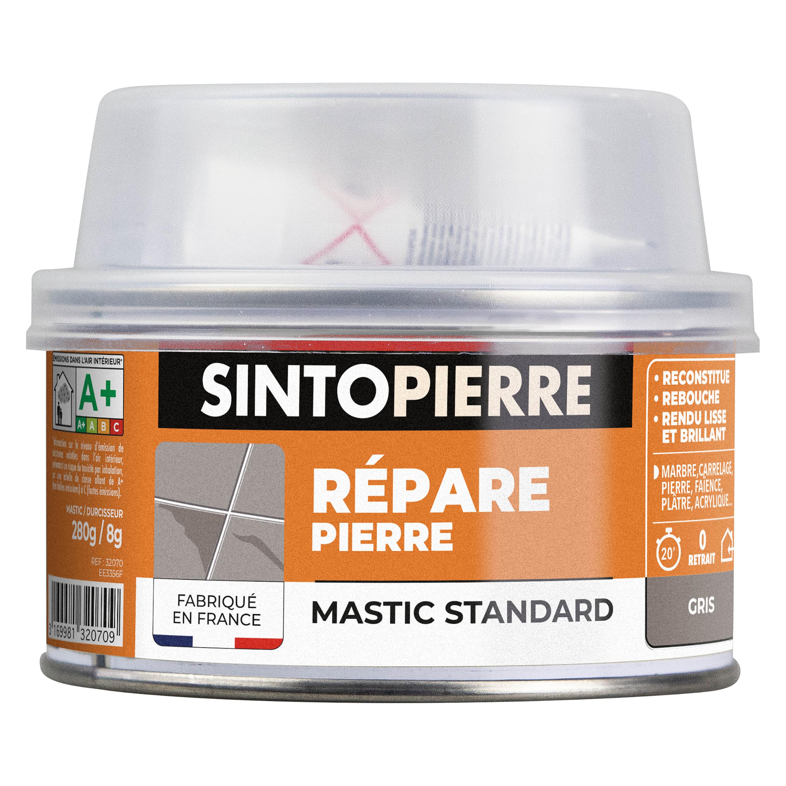 Sintopiere – Repara suelos y paredes – Desatasco y repara brillo, grietas, agujeros – secado rápido – Listo para usar – Dosificación automática – Tinte gris – técnica profesional – 280 g