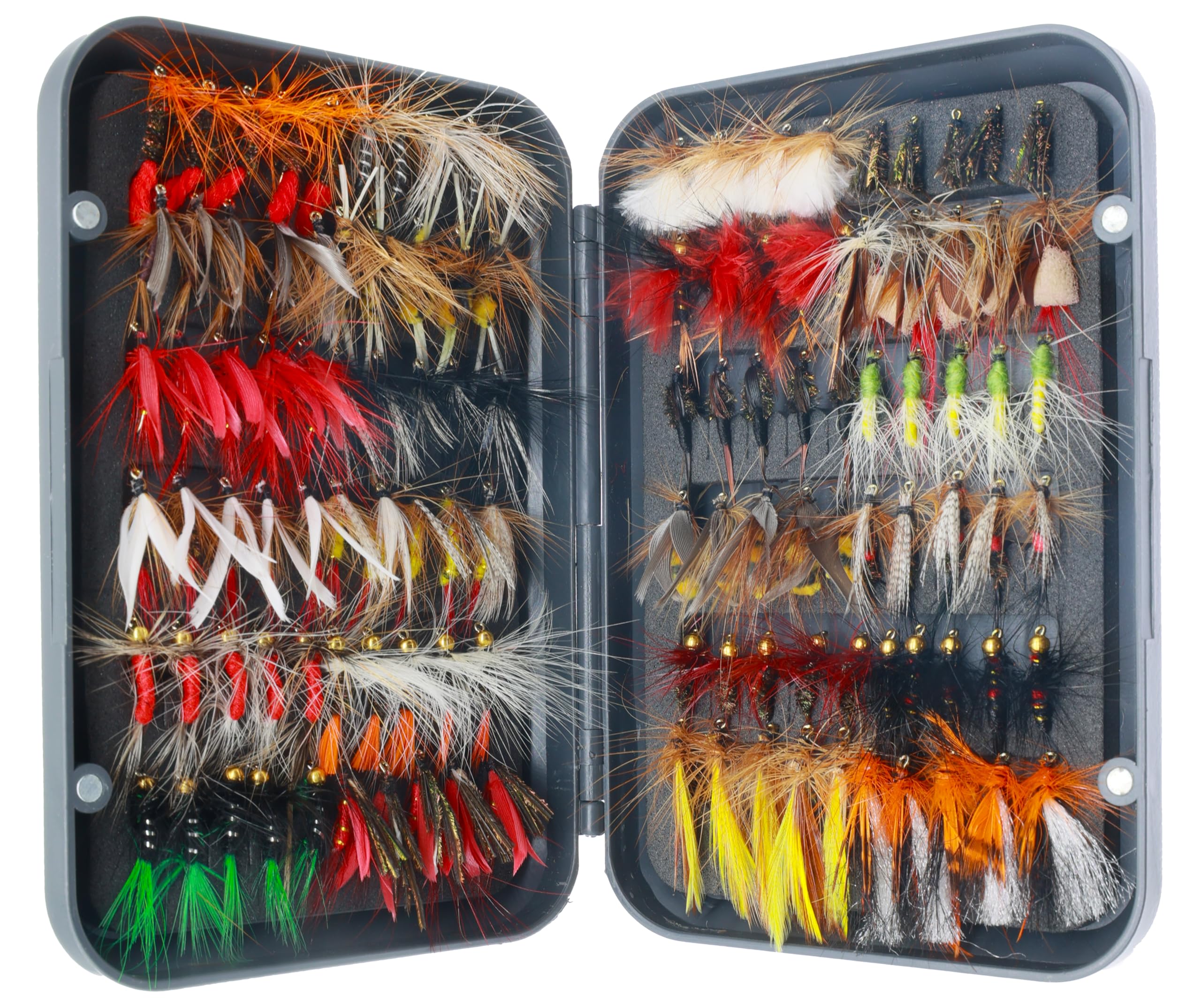 Fly Fishing 63pcs/33pcs Premium Hand Tied Fly Fishing Accessories - Fly Boxes Included Dry, Wet, Nymphs, Streamers, Wooly Buggers Trout Flies (120 PCS)